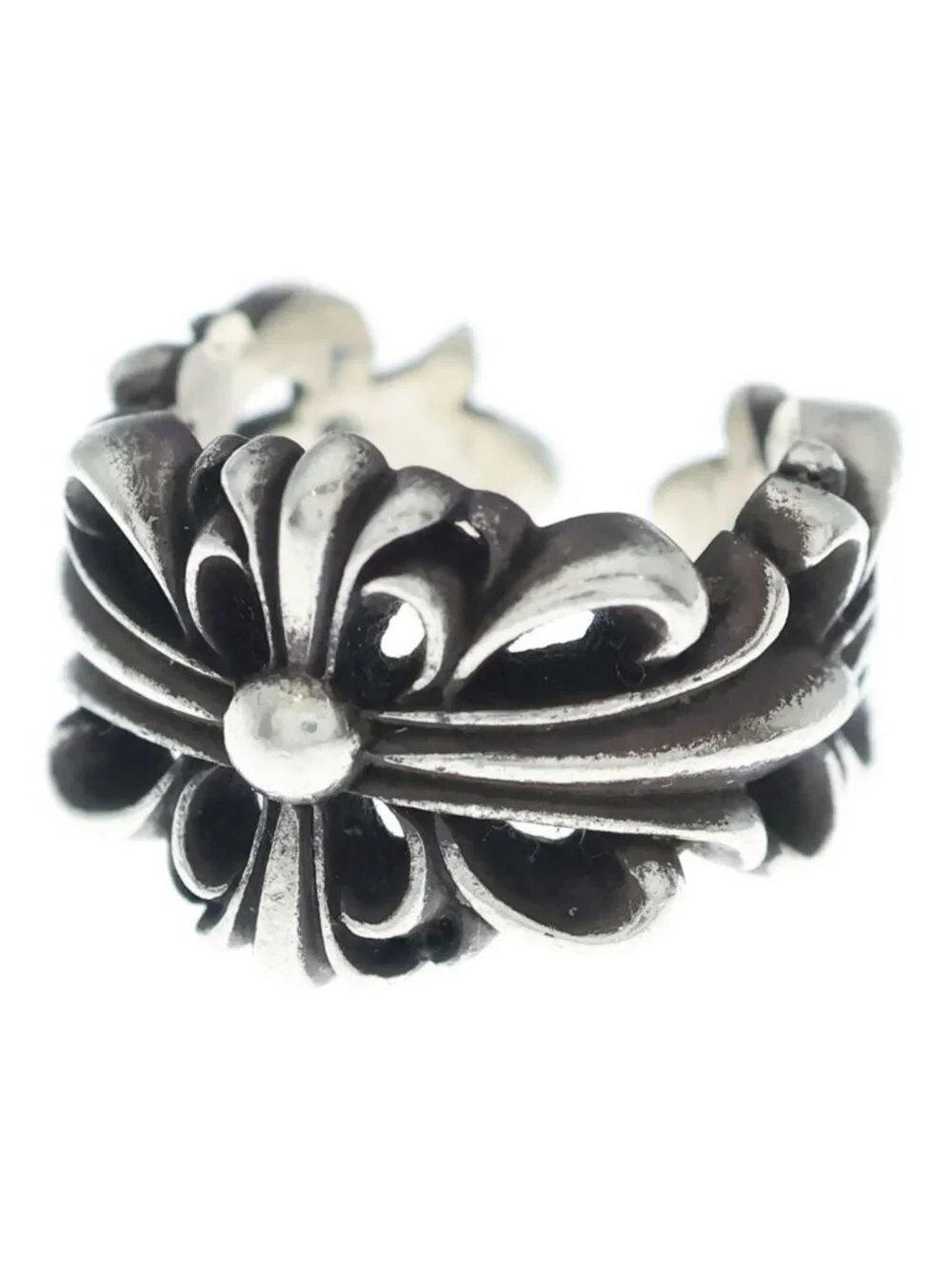 Chrome Hearts Dbl Flrl Crs Double Floral Cross Ring Silver